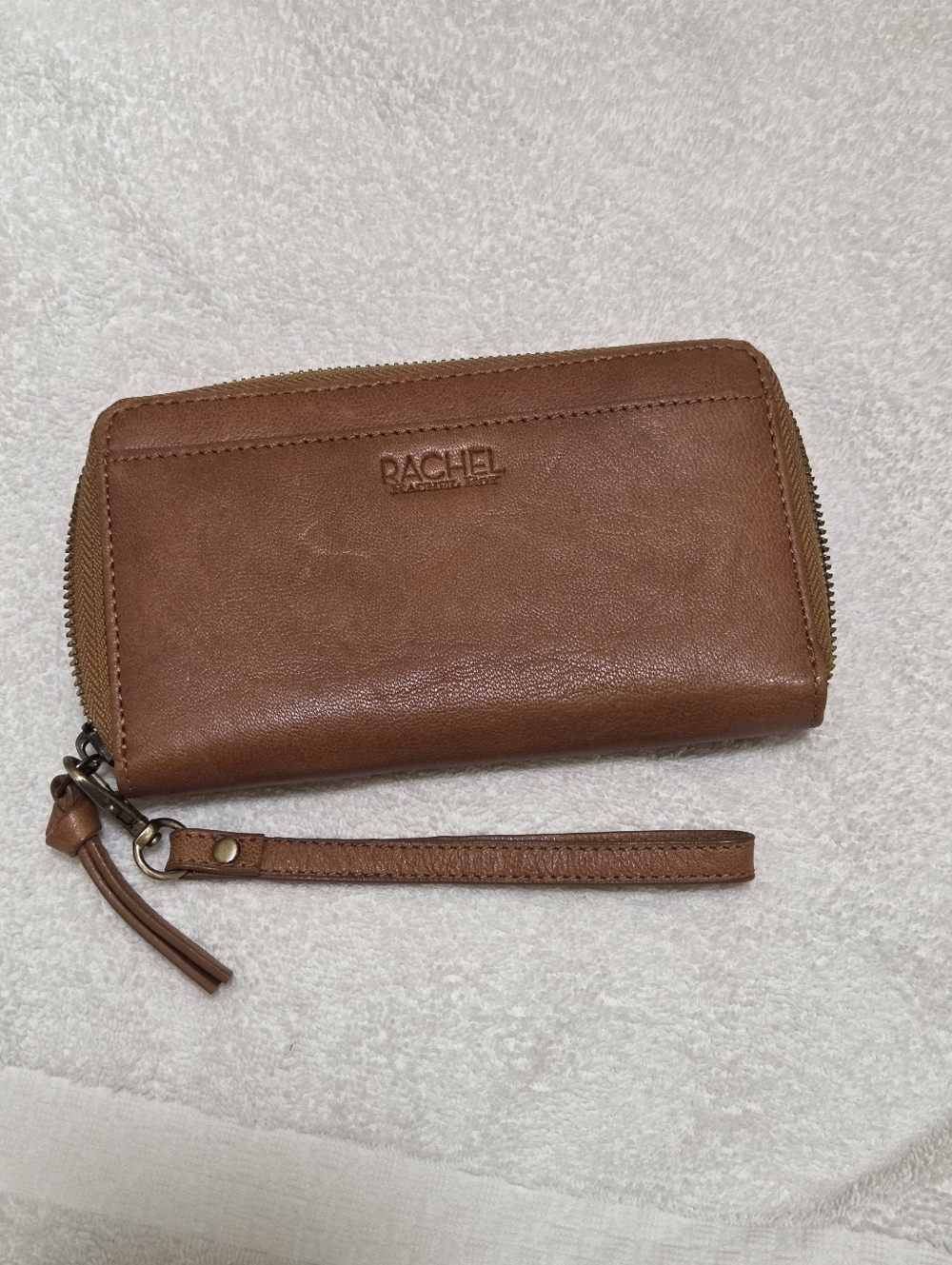 Rachel Zoe Leather Wristlet Wallet Brown Zip Around Clutch Organizer